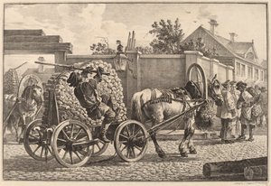 Russischer Träger, der Holz auf einem Wagen transportiert von Aleksandr Osipovich Orlovskii
