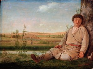 Schlafender Hirtenjunge - Gemälde von Alexei Gavrilovich Venetsianov (1780-1847), Öl auf Leinwand von Aleksei Gavrilovich Venetsianov