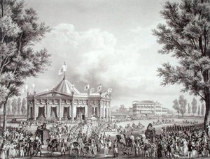 Prozession vor dem Pavillon zur Krönung von Ferdinand I. (1793-1875) von Alessandro (after) Sanquirico