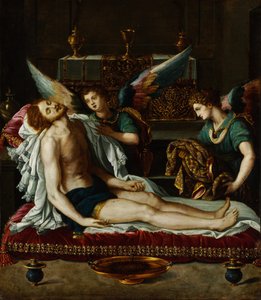 Der Leichnam Christi gesalbt von zwei Engeln von Alessandro Allori
