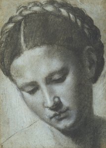 Kopf einer Frau mit geflochtenem Haar von Alessandro Bonvicino Moretto