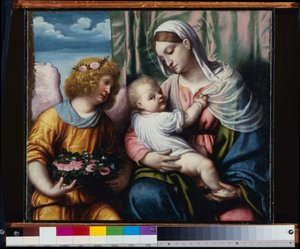 Madonna mit Kind und einem Engel von Alessandro Bonvicino Moretto