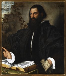 Porträt von Pietro Andrea Mattioli (Pierandrea Matthioli, Matthiole, Matthiolus (1501-1578), italienischer Arzt und Botaniker). Gemälde von Alessandro Bonvicino genannt il Moretto (1498-1554)