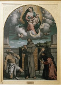 Jungfrau und Kind in Herrlichkeit, mit dem heiligen Hieronymus, dem heiligen Franziskus von Assisi und dem heiligen Antonius