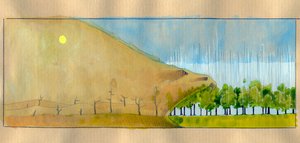 Allegorie der Abholzung, eine Landschaft aus toten Bäumen als Monster, das den Wald verschlingt. von Alessandro Lonati