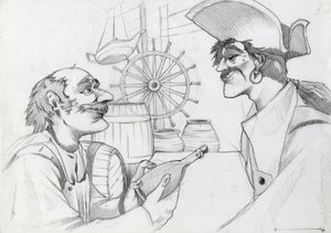 Karibischer Pirat in einer Taverne mit einer Flasche von Alessandro Lonati