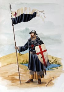 Kreuzzüge: Ein Ritter des Templerordens in schwarzer Kleidung mit dem roten Kreuz - Illustration von Alessandro Lonati von Alessandro Lonati