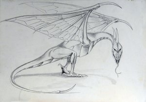 Fantastisches Wesen: Drache. Skizze von Alessandro Lonati