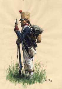 Erstes Kaiserreich (1804-1814 und 1815): Französischer Infanteriesoldat der großen napoleonischen Armee in Landestracht