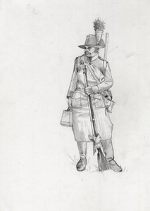 Erstes Kaiserreich (1804-1814 und 1815): Soldat der österreichisch-ungarischen Armee, Pioniersapeur. Zeichnung von Alessandro Lonati