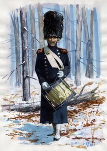 Erstes Kaiserreich (1804-1814 und 1815): Soldat der großen napoleonischen Armee, Trommler der Grenadiere der französischen kaiserlichen Garde im Mantel