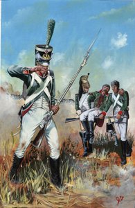 Erstes Kaiserreich (1804-1814 und 1815): Soldaten der großen napoleonischen Armee in Italien, die einem verwundeten Kameraden helfen von Alessandro Lonati