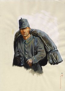 Erster Weltkrieg 1914-1918: österreichischer Jäger mit Bergausrüstung an der Alpenfront in Italien