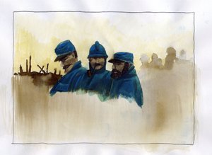 Erster Weltkrieg: Französische Soldaten während des Ersten Weltkriegs Farbdarstellung von Alessandro Lonati
