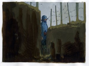 Erster Weltkrieg: ein haariger französischer Armeewächter in einem Graben von Alessandro Lonati