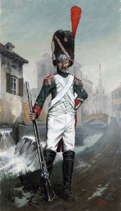 Erstes Kaiserreich (1804-1814 und 1815): Italienische Grenadiersoldaten in der Nähe des Kanals von Mailand mit der Kathedrale im Hintergrund