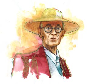 Hermann Hesse (1877-1962), deutscher Romanautor, Dichter und Essayist, später Schweizer - Illustration von Alessandro Lonati