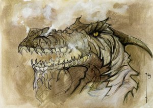 Illustration eines fantastischen und legendären Tieres: Drachenkopf, der Rauch durch die Schnauze ausstößt