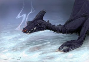 Legendäre Kreatur: Ein Drache im Schnee Zeichnung von Alessandro Lonati