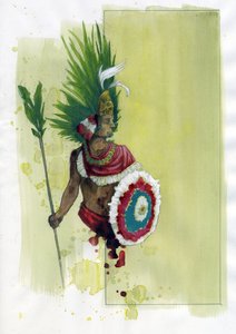 Porträt von Moctezuma II (1466-1520), aztekischer Kaiser - Illustration von Alessandro Lonati