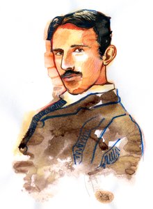 Porträt von Nikola Tesla, amerikanischer Erfinder und Ingenieur serbischer Herkunft. von Alessandro Lonati