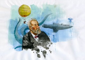 Porträt des französischen Schriftstellers Jules Verne (1828-1905) - Illustration von Alessandro Lonati