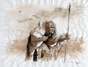 Prähistorie: Darstellung eines Neandertalers im Mittelpaläolithikum
