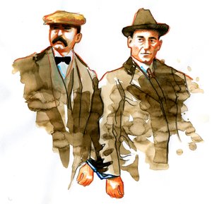 Sacco und Vanzetti Affäre: Porträt der italienischen Anarchisten Bartolomeo Vanzetti (links) und Nicola Sacco von Alessandro Lonati