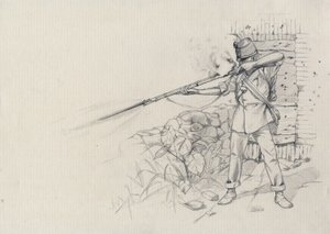 Zweites Kaiserreich (1852-1870): Infanterist beim Schießen, Soldat der österreichischen Armee, österreichisch-ungarisch. von Alessandro Lonati