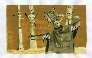 Schamanismus: spirituelle Zeremonie, die sich auf die Vermittlung zwischen Menschen und Naturgeistern konzentriert - Schamane und seine Totems - Illustration von Alessandro Lonati von Alessandro Lonati