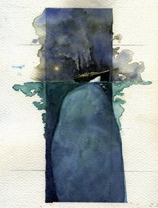 Ansicht des transatlantischen Liners Titanic zum Zeitpunkt des Untergangs am 14. und 15. April 1912, verursacht durch die Kollision mit einem Eisberg.