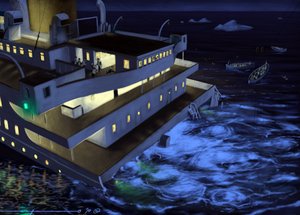 Ansicht des transatlantischen Liners Titanic zum Zeitpunkt des Untergangs am 14. und 15. April 1912. Illustration von Alessandro Lonati, 2010