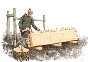 Wikinger Schiffbauer bei der Arbeit
