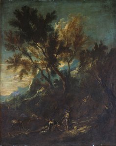 Eine Berglandschaft mit pastoralen Figuren