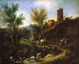 Landschaft mit Zigeunern und Wäscherinnen von Alessandro Magnasco