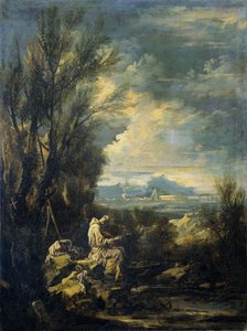 Landschaft mit einem Heiligen