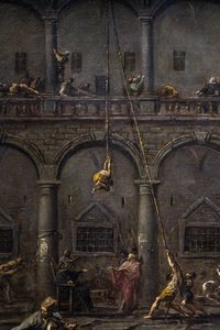 Die Ankunft und Vernehmung von Galeerensklaven im Gefängnis von Genua
