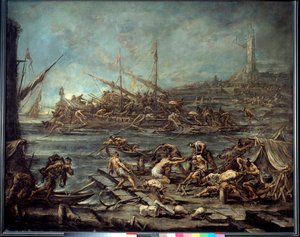 Das Einsteigen der Galeerensträflinge im Hafen von Genua. Gemälde von Alessandro Magnasco (1667-1749). Bordeaux, Museum der Schönen Künste von Alessandro Magnasco