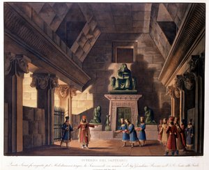 Szenografie von Sanquirico für die Oper „Semiramis“ (Semiramide) von Gioacchino Rossini, aufgeführt im Teatro alla Scala