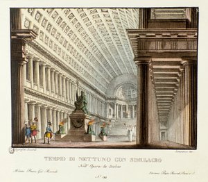 Ansicht des Tempels von Neptun. Szenografie für die Aufführung der lyrischen Tragödie „Didone“ (1783) von Niccolo Vito Piccinni nach der Oper von Metastasio. Lithografie in „Raccolta di invenzioni sceniche del 1830 di Alessandro Sanquirico“