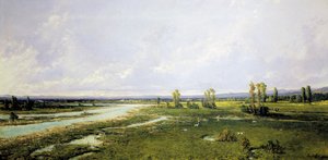 Jagd am Flussbett des Piave in Belluno, Gemälde von Alessandro Seffer (1832-1905)