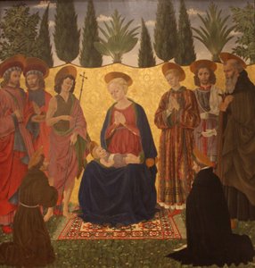 Maria und Kind mit acht Heiligen von Alesso Baldovinetti