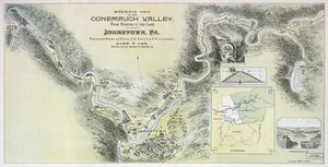 Vogelperspektive des Conemaugh-Tals von Nineveh bis zum See, Johnstown, Pa.: aus persönlichen Skizzen und Vermessungen der Pennsylvania R.R. mit Erlaubnis von Alex. Y.; Pennsylvania Railroad Lee