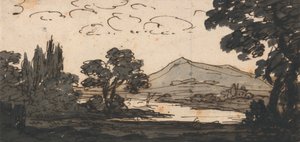 Landschaft mit Berg und See von Alexander Cozens