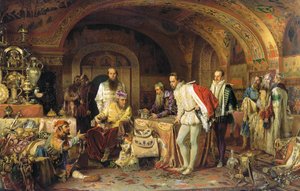 Iwan IV. von Russland zeigt dem Botschafter von Königin Elisabeth I. von England seine Schätze, 1875 von Alexander Dmitrievich Litovchenko