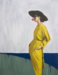 Elegante Frau mit rosa Blase von Alexander Grahovsky