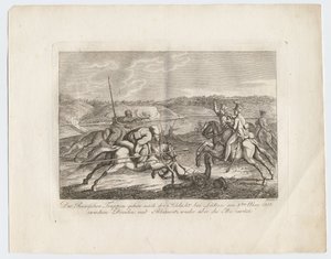 Russische Truppen ziehen nach der Schlacht von Lützen über die Elbe zurück, 1813 von Alexander Ivanovich Sauerweid
