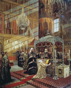 Zar Alexis und Patriarch Nikon am Sarg des Metropoliten Philipp von Moskau, 17. Jahrhundert 1886 von Alexander Litovchenko