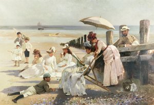 Am Ufer von Bognor Regis - Porträtgruppe des Harford-Paares und ihrer Kinder von Alexander M. Rossi