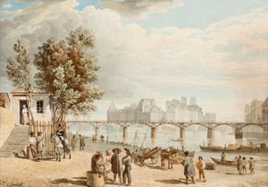 Blick auf Paris - Pont des Arts (Frankreich) - Werk von Alexander Pavlovich Briullov (Alexandre Brioullov) (1798-1877), Aquarell auf Papier (21x30 cm), russische Kunst des 19. Jahrhunderts, Romantik - Private Sammlung